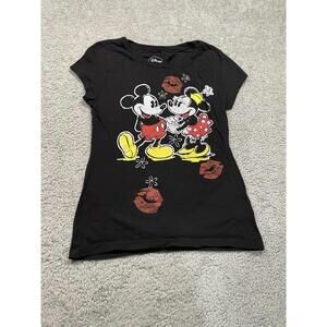 DISNEY MICKEY & MINNIE Kissing Graphic Tee Juniors Size Medium Official Disney